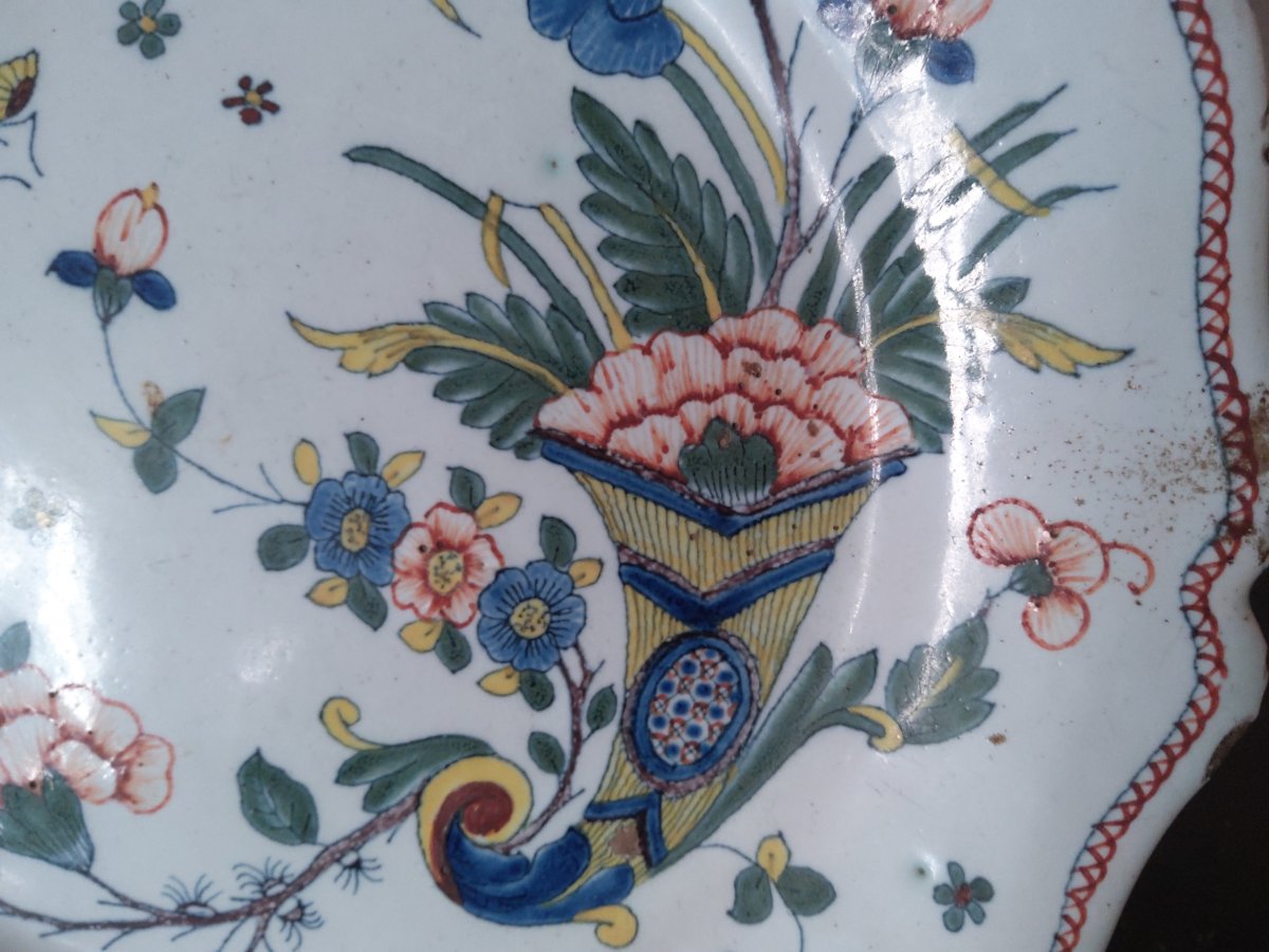 Rouen Faience Plate D Period XVIII Decor-photo-2